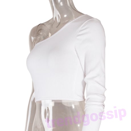 【即納☆送料無料】ワンショルダーリブトップス/Black、White/S.M.L