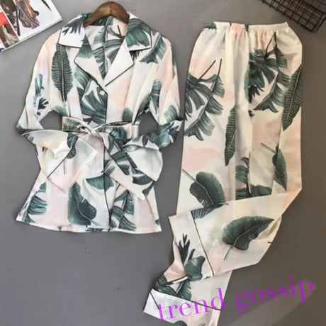 リーフ柄ガウンパジャマ/ルームウェア/2色展開/M.L.XL/2020SS