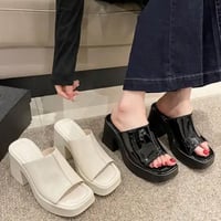 スクエアトゥ厚底エナメルサンダル/靴/22.5〜25cm/2023SS