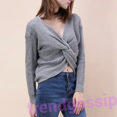 【即納】2WAYツイストVニットプルオーバー/セーター/5色展開