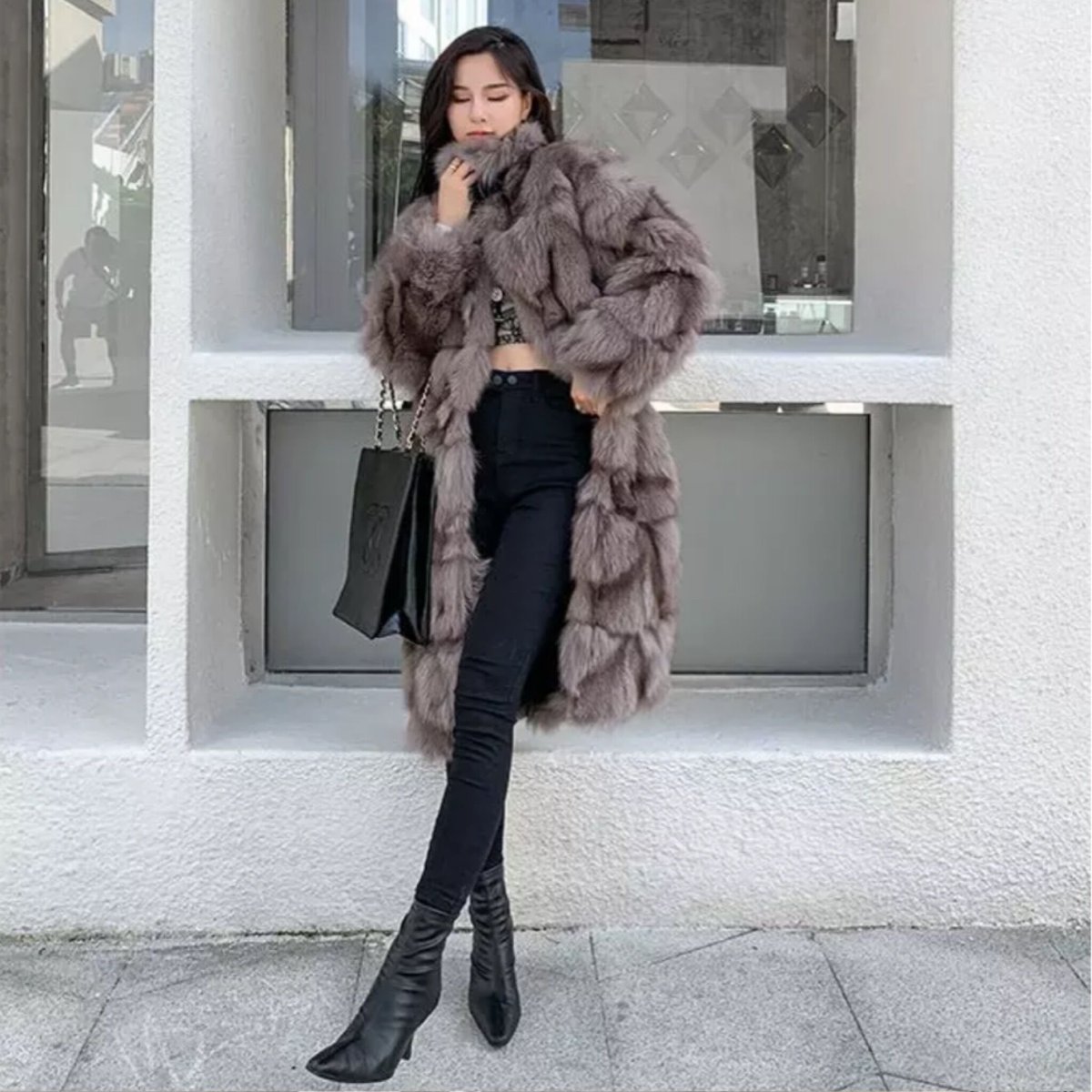 ゴージャスパッチワークファーロングコート/2色展開/XS〜 XL/2022AW