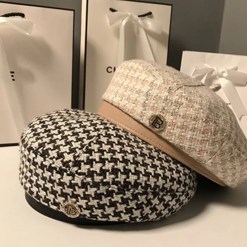 即納】レザーフレーム千鳥柄ベレー帽/2色展開/2022AW | trendgossip
