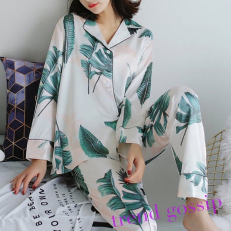 リーフ柄ガウンパジャマ/ルームウェア/2色展開/M.L.XL/2020SS