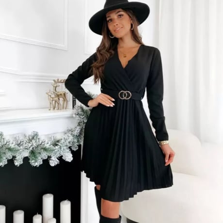 バックル付きプリーツシャツワンピース/3色展開/S〜XXL/2022SS
