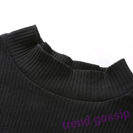 【即納☆送料無料】ハイネックアンダーシースルークロップドリブT/S.M.L/2019AW