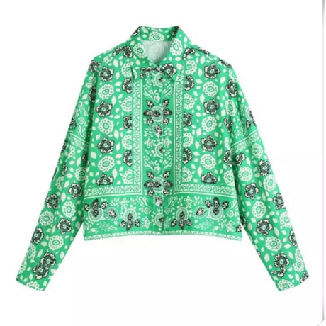 グリーンペイズリーレトロフラワーシャツセットアップ/ XS〜L/2021SS