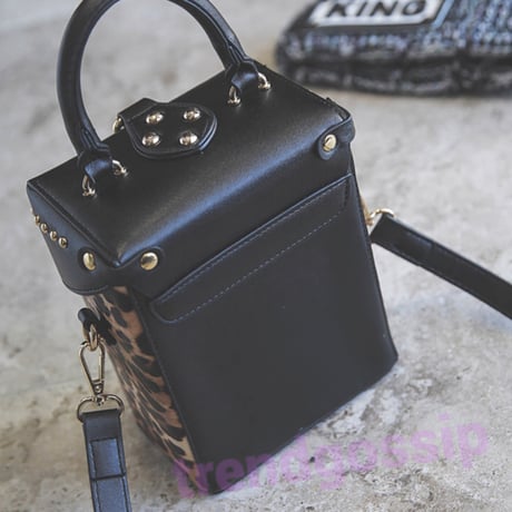 Black×Leopard 2WAY Boxショルダーバッグ/ハンドバッグ/豹柄