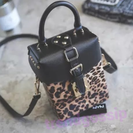 Black×Leopard 2WAY Boxショルダーバッグ/ハンドバッグ/豹柄