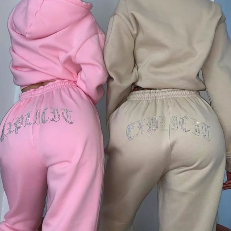 ラインストーンギャング文字スウェットセットアップ/S〜XL/4色展開