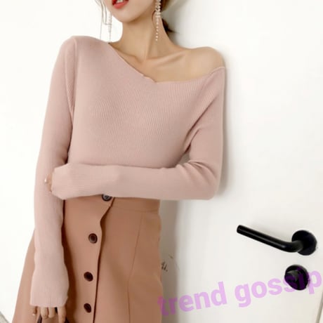 【即納】スラッシュネックリブニット/3色展開/ワンサイズ/2020SS/20aw-016