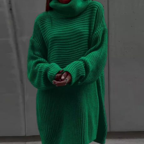 ハイネック切り替えラインカラーニットワンピース/3色展開/S.M.L/2022AW