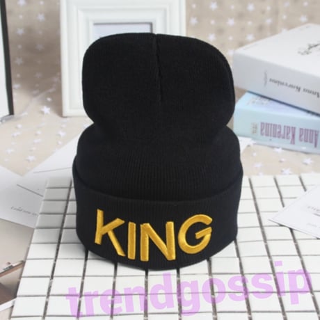 【即納】KING&QUEENニット帽/帽子/バーニー/カップルお揃い