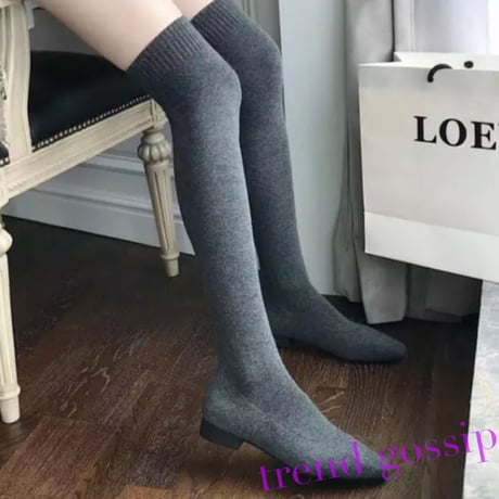 ニーハイスキニーローヒールソックスブーツ/3色展開/22.5～24.5cm/2020AW