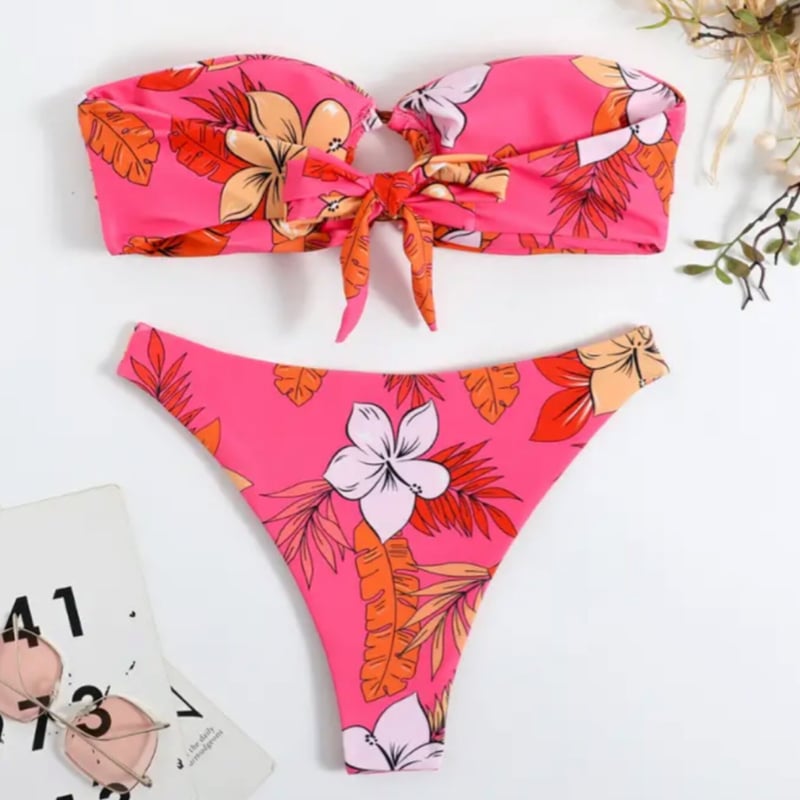 送料無料】4タイプフラワーリングバンドゥビキニ/水着/4色展開/S.M.L