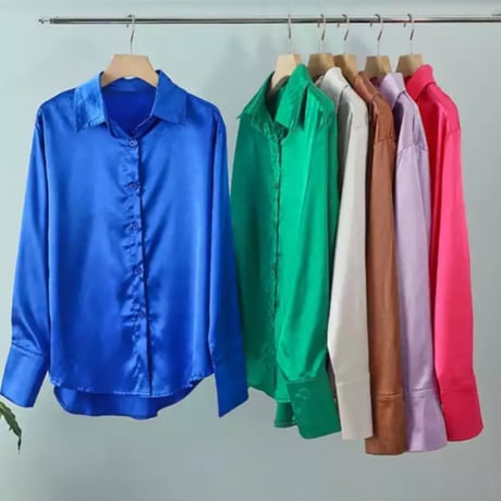 【Purple S即納☆送料無料】サテンカラーシャツ/6色展開/ベリーペリ/S.M.L/2022SS