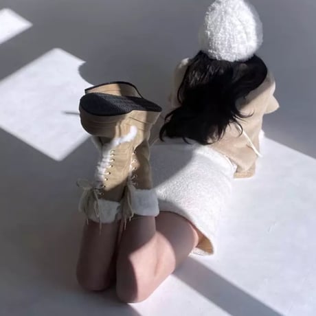 ダブルソールファー付きレースアップムートンブーツ/2色展開/2022AW