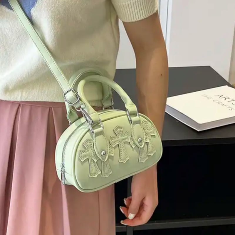 クロスワッペンストラップ付きミニボストンバッグ/4色展開/2023AW