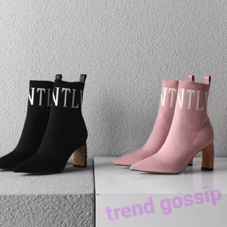 ホワイトロゴニットショートブーツ/2色展開/22.5～26cm/2019AW
