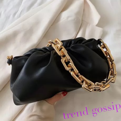 ゴールドチェーンくしゅくしゅショルダーバッグ/鞄/Bag/6色展開/2020SS