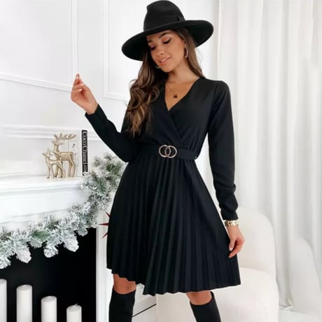 バックル付きプリーツシャツワンピース/3色展開/S〜XXL/2022SS