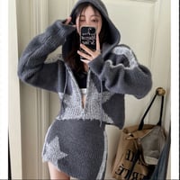 【即納】STARカットオフグレーニットパーカー＆ミニスカートセットアップ/ワンサイズ/2022AW