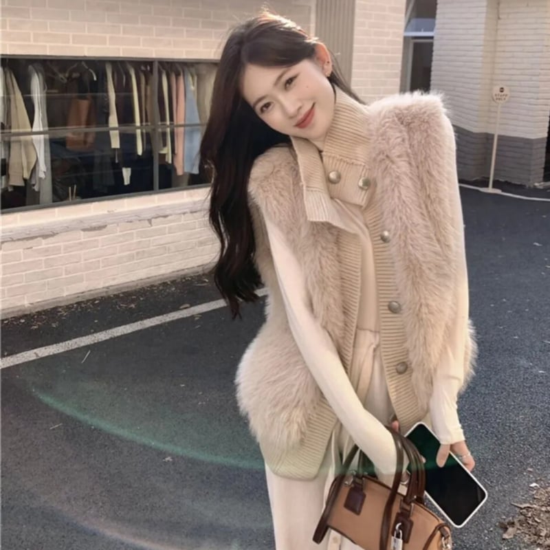 ハイネックニットファーベスト/2色展開/S.M.L/2023AW | trendgossip