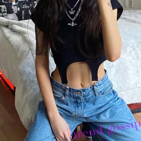 ガーター風ストラップリブクロップドTops/2色展開/S.M.L/2020SS