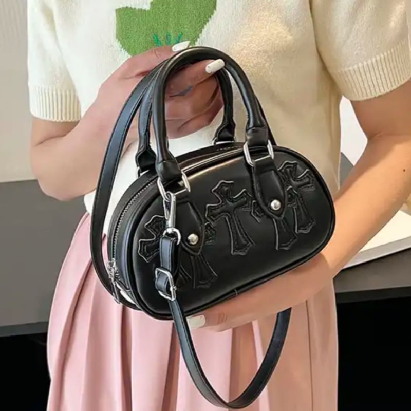 クロスワッペンストラップ付きミニボストンバッグ/4色展開/2023AW