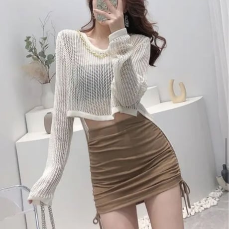 バックロングメッシュトップス/3色展開/ワンサイズ/2023SS