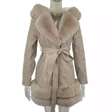 フェイクファーフード付きレザーライダースコート/3色展開/S.M.L/2021AW