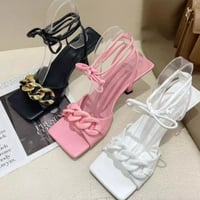 スクエアトゥトイチェーンレースアップサンダル/靴/3色展開/22.5〜24.5/2021SS