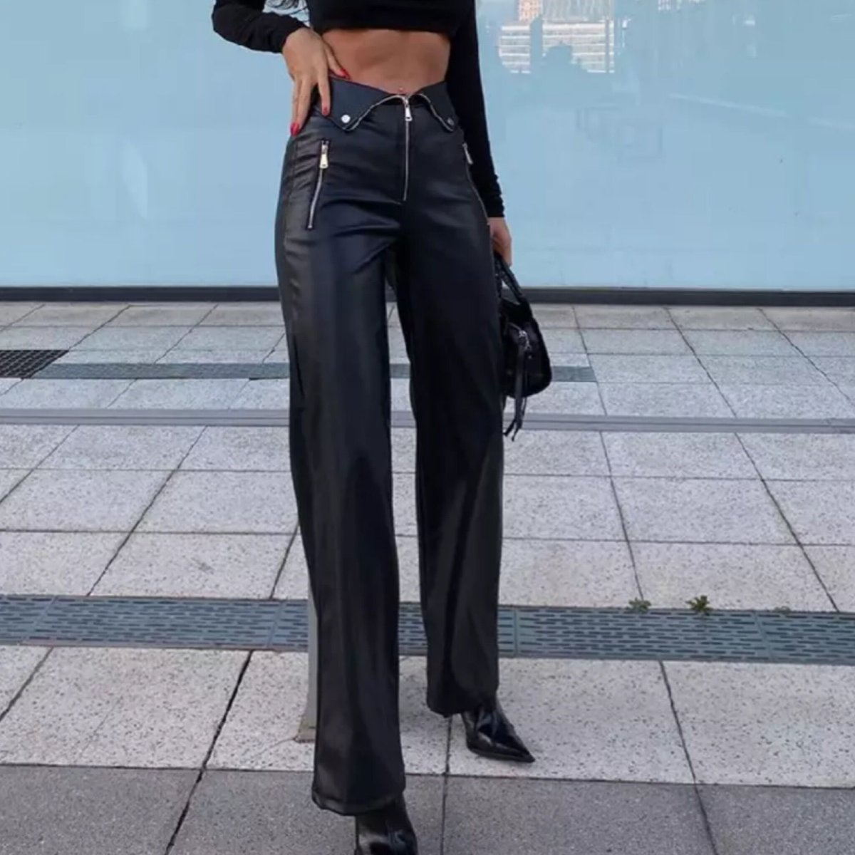 ブラックライダースレザーフレアパンツ/S.M.L/2022AW | trendgossip