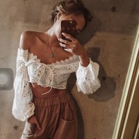 【即納☆送料無料】クロシェレースアップバルーンスリーブビスチェ/2色展開/beach