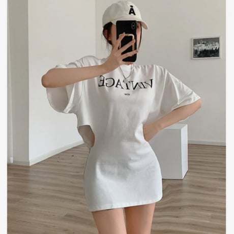 【送料無料】サイドトリムジッパードルマンTシャツワンピース/ワンサイズ／2021 SS