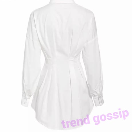 【White即納】ウエストプリーツシャーリングシャツワンピース/2色展開/S～XL