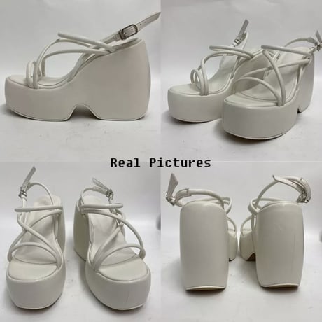 【White23.5即納】クロスストラップぽっくり厚底サンダル/3色展開/22.5〜26.5cm/2022SS