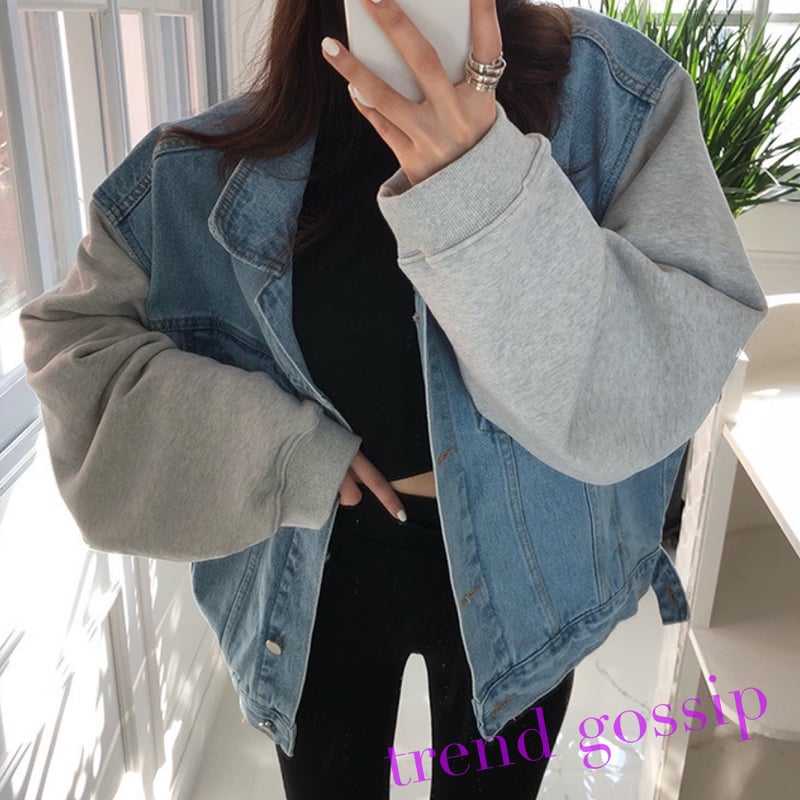 スウェットスリーブオーバーデニムジャケット/Gジャン/ワンサイズ