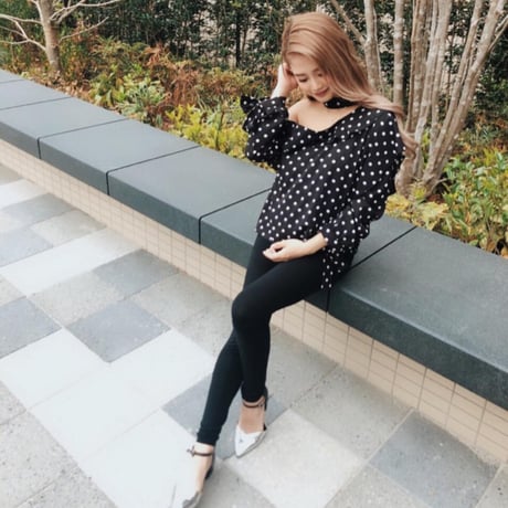 【即納】ワンショルドットチョーカーブラウス/S～XL/Black/SS