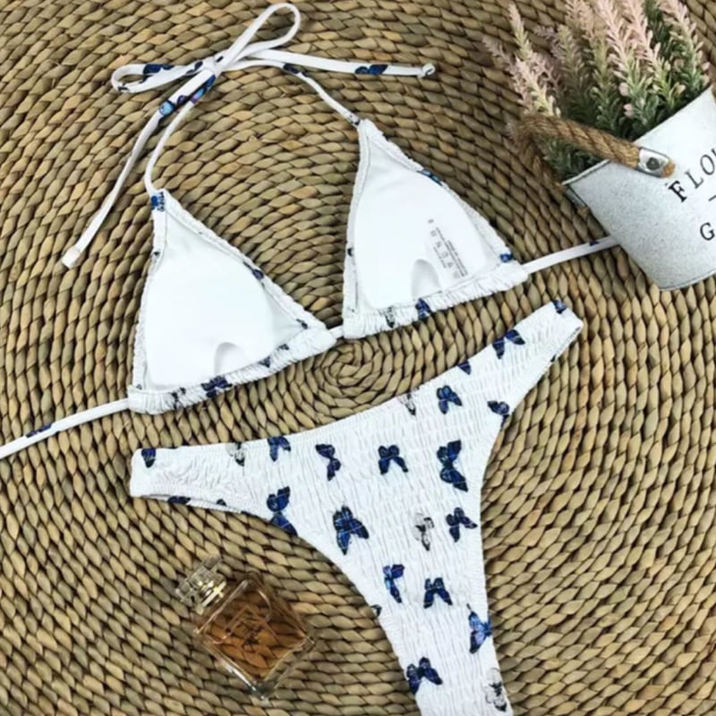 送料無料】バタフライギャザー三角ビキニ/水着/S.M.L/2021SS