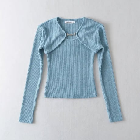 【送料無料】ロングスリーブリブニットボレロ＆キャミソールアンサンブル/2色展開/S〜XL/2023AW