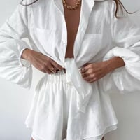 バルーンスリーブコットンシャツ&ショートパンツセットアップ/ S.M.L/2022SS