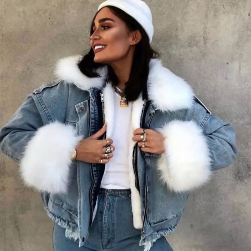 ボリュームカフス&インナーファーワークデニムジャケット/アウター