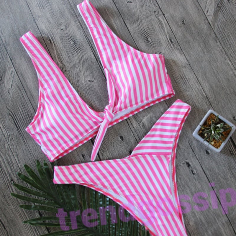 ピンクストライプブラジリアンビキニ/水着/S.M.L | trendgossip