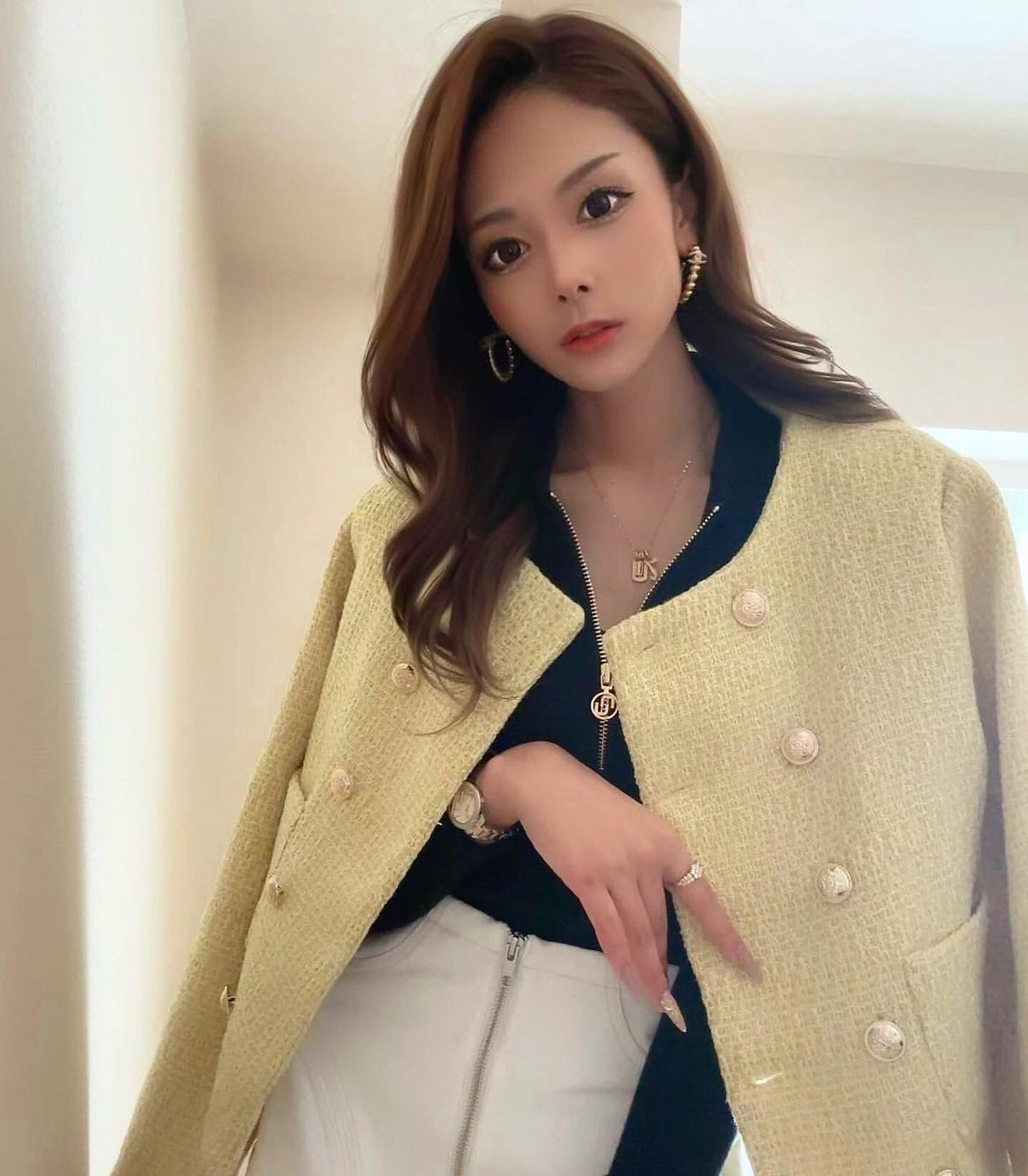 イエローツイードノーカラージャケット/S.M.L/2023SS | trendgossip