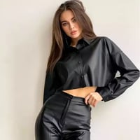 【Lサイズ即納】カットオフクロップドレザーシャツ/S. M.L/2022SS