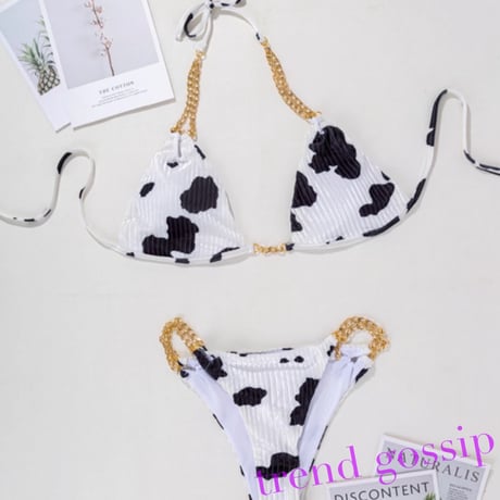 チェーンストラップカウ柄セクシービキニ/水着/2色展開/S～XL/2020AW