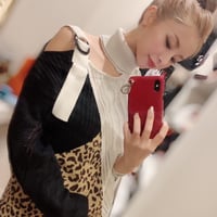【即納】ハイネックワンショルストラップトリコロールレオパードニット/豹柄/S～XXL/2019AW