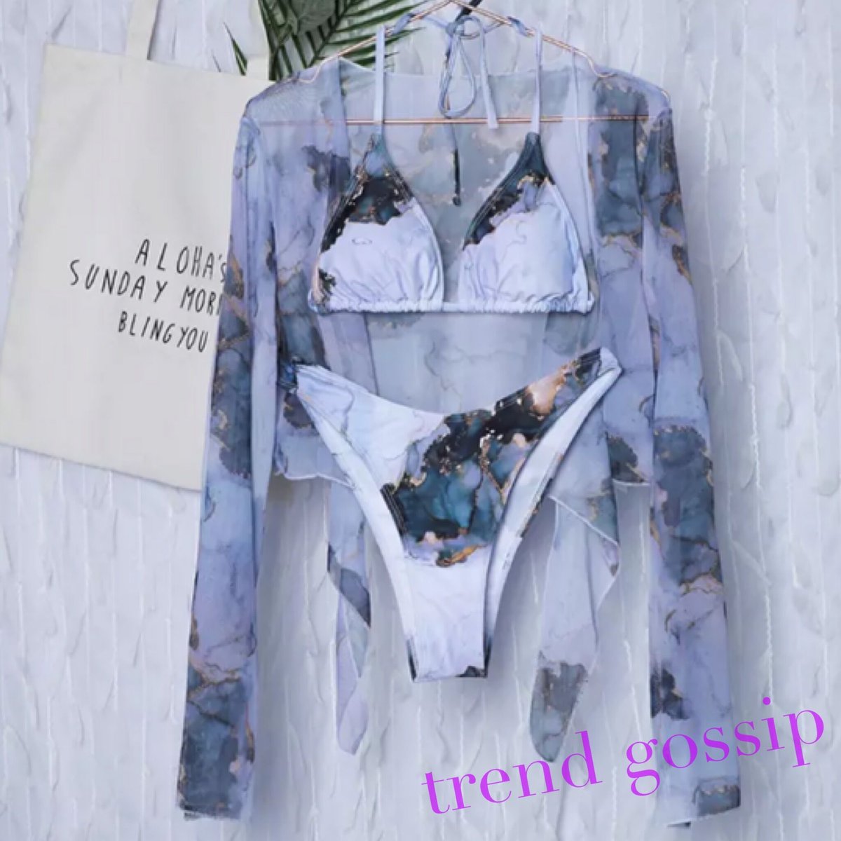 大理石柄ビーチカバー付きビキニ/水着/2色展開/S〜XL/2021SS | trendgossip