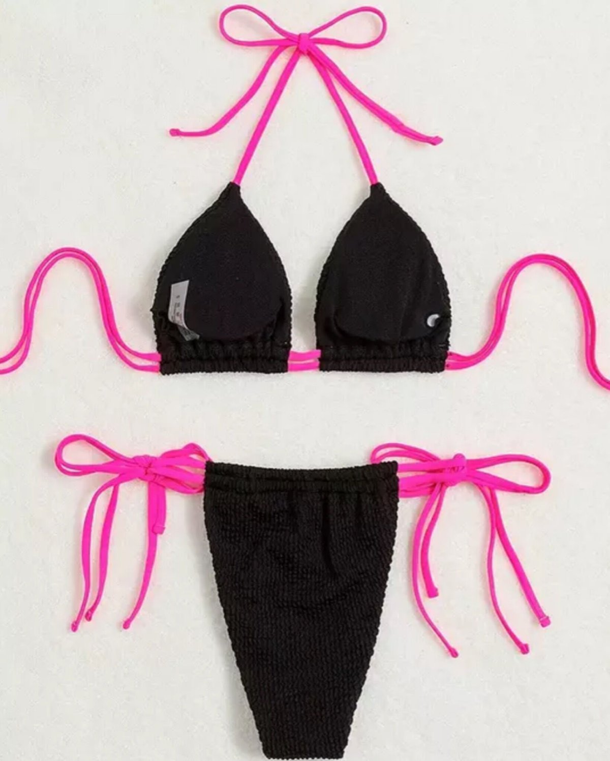 送料無料】ピンクストラップブラジリアンリブ三角ビキニ/水着/2色展開
