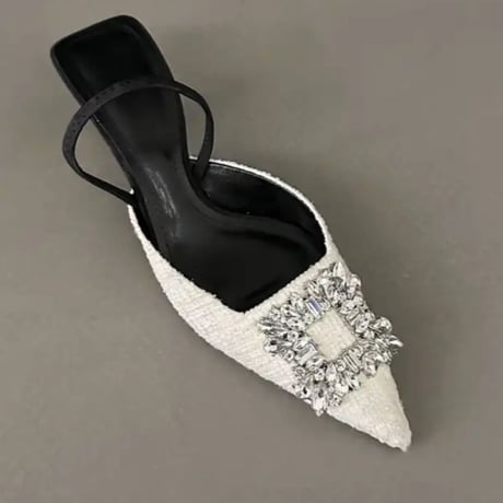 スクエアビジュー付きツイードパンプス/4色展開/22.5〜24.5cm/2023SS